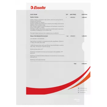 Esselte ντοσιέ 120my A4, A4, πολυβινυλοχλωρίδιο (PVC), διαφανές, 220 mm, 307 mm, 1 mm
