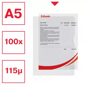 Esselte Premium Ντοσιέ A5, Ντοσιέ έργου, A5, Πολυπροπυλένιο (PP), Διαφανές, Κατακόρυφο, 40 φύλλα