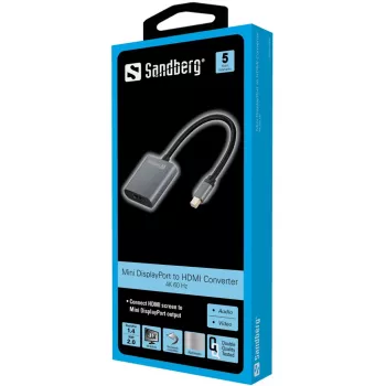 Sandberg προσαρμογέας MiniDP1.4>HDMI2.0 4K60, Mini DisplayPort, HDMI Type A (Standard), βύσμα αρσενικό, υποδοχή θηλυκή, 3840 x 2160 pixel, 6 Gbit/s
