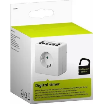 Έξυπνη πρίζα MicroConnect GRUTIMER3 — χρονοδιακόπτης εσωτερικού χώρου με LCD, 110×81×78 mm, λευκό