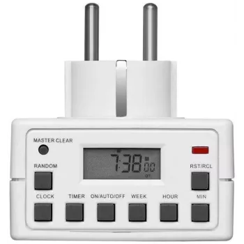 Έξυπνη πρίζα MicroConnect GRUTIMER3 — χρονοδιακόπτης εσωτερικού χώρου με LCD, 110×81×78 mm, λευκό
