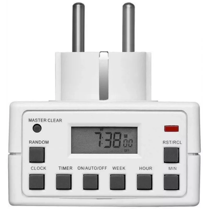 Έξυπνη πρίζα MicroConnect GRUTIMER3 — χρονοδιακόπτης εσωτερικού χώρου με LCD, 110×81×78 mm, λευκό