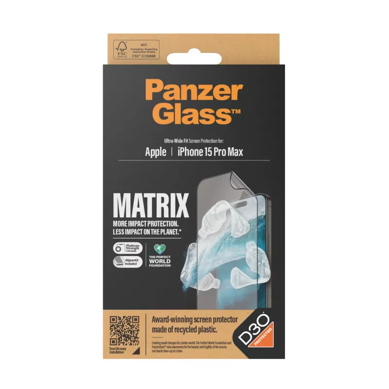PanzerGlass ® ECO MATRIX Μεμβράνη προστασίας οθόνης με D3O® iPhone 15 Pro Max | Ultra-Wide Fit με AlignerKit