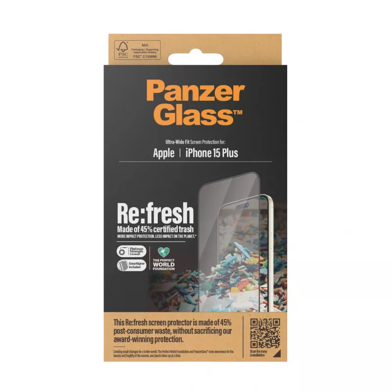 PanzerGlass® Re:fresh Μεμβράνη προστασίας οθόνης iPhone 15 Plus | Ultra-Wide Fit με EasyAligner