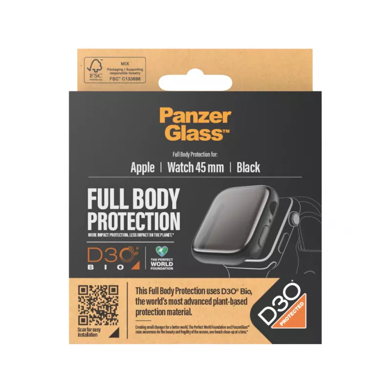 Προστασία οθόνης Full Body PanzerGlass Apple Watch Series 9 D3O 45mm Μαύρη