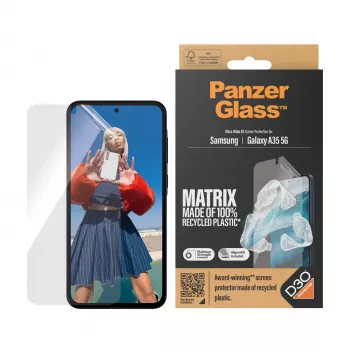Προστασία οθόνης PanzerGlass MATRIX με D3O για Samsung Galaxy A35 5G — Ultra-Wide μεμβράνη PET, ξηρή τοποθέτηση, 1 τεμ., διαφανές