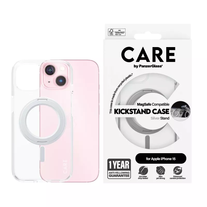 PanzerGlass CARE™ by ® θήκη διαφανές με Silver Kickstand & MagSafe iPhone 15