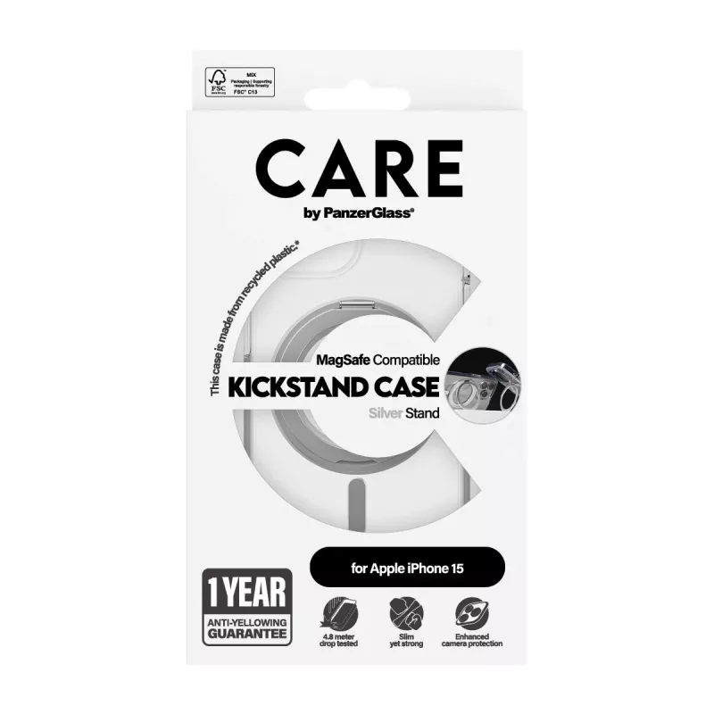 PanzerGlass CARE™ by ® θήκη διαφανές με Silver Kickstand & MagSafe iPhone 15