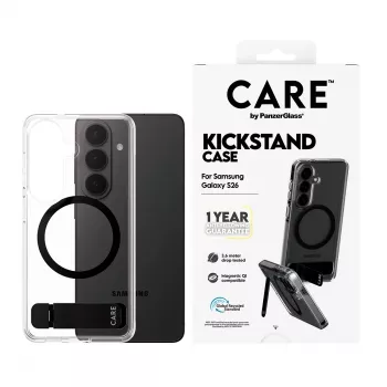 Προστατευτική θήκη PanzerGlass CARE™ Urban Explorer Case για Samsung Galaxy S26, διάφανη με μαύρη βάση και υποστήριξη Qi