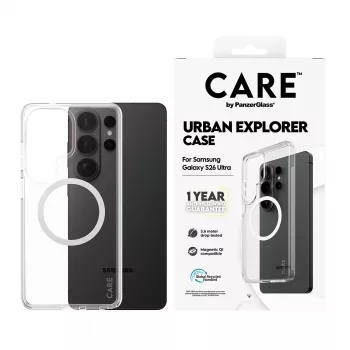 Θήκη κινητού PanzerGlass CARE™ by Urban Explorer — Διαφανής θήκη με White Qi για Samsung Galaxy S26 Ultra