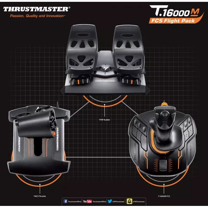 Thrustmaster T-16000M FCS Flight Pack μαύρο USB joystick Αναλογικό/Ψηφιακό MAC, PC