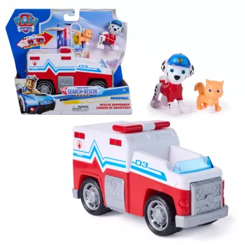 PAW Patrol: Search & Rescue, Marshall Rescue Responder όχημα με 2 φιγούρες, φορτηγό παιχνίδι με λειτουργία επαναφοράς, παιχνίδι για αγόρια & κορίτσια από 3 ετών