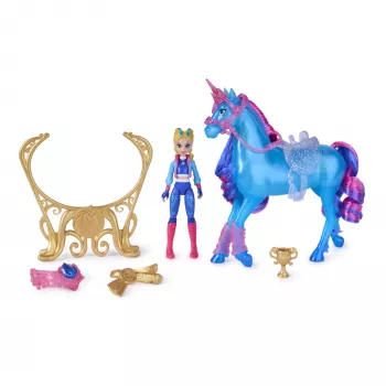 Unicorn Academy, Train & Glow Light-up River μονόκερος με Isabel, ιδέα πασχαλινού δώρου, κούκλες & παιχνίδι μονόκερου για κορίτσια, περιλαμβάνει 3 αξεσουάρ εκπαίδευσης