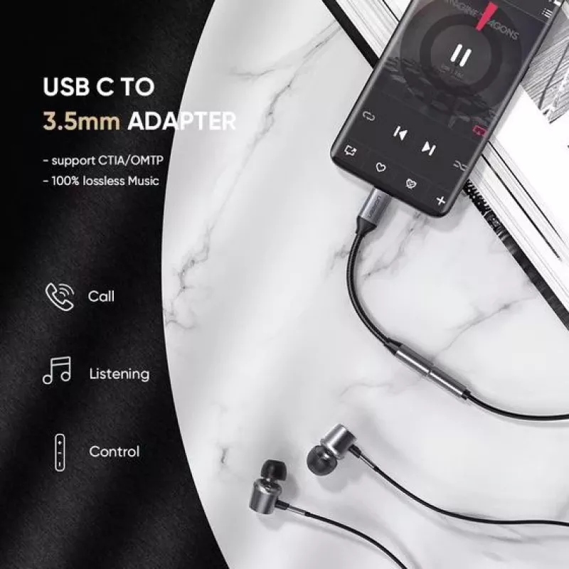 Καλώδιο κινητού τηλεφώνου Ugreen 30632 USB-C σε 3,5 mm μαύρο