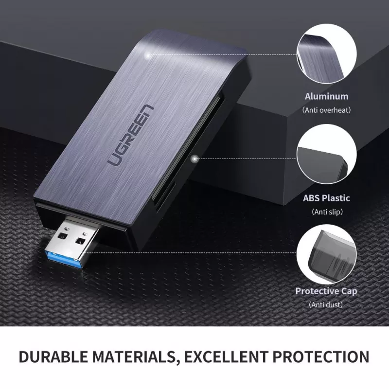 Αναγνώστης καρτών UGREEN 50541 USB 3.2 Gen 1 (3.1 Gen 1) — CF, SD, MicroSD, Memory Stick, χάλυβας, 5000 Mbit/s