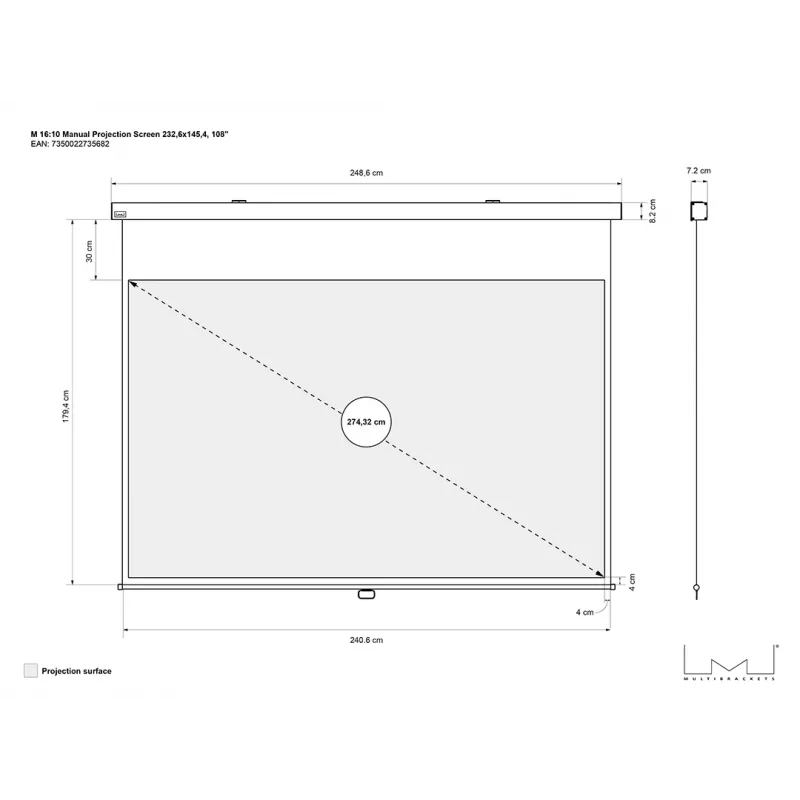 Multibrackets M χειροκίνητη οθόνη προβολής 16:10 232,6x145,4, 108 ίντσες