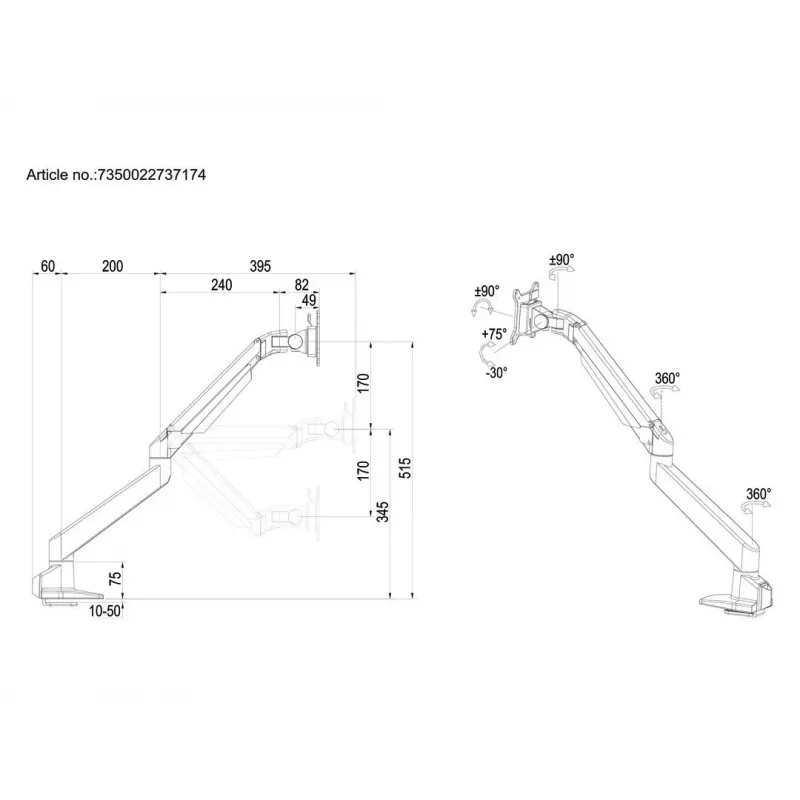 Multibrackets M VESA Gas Lift Arm Single μαύρο