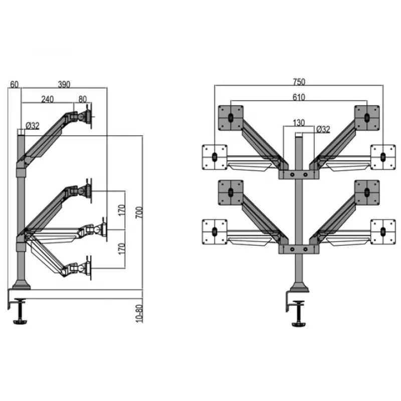 Multibrackets M VESA Gas Lift Arm Quad μαύρο 40 kg 15-32 ίντσες