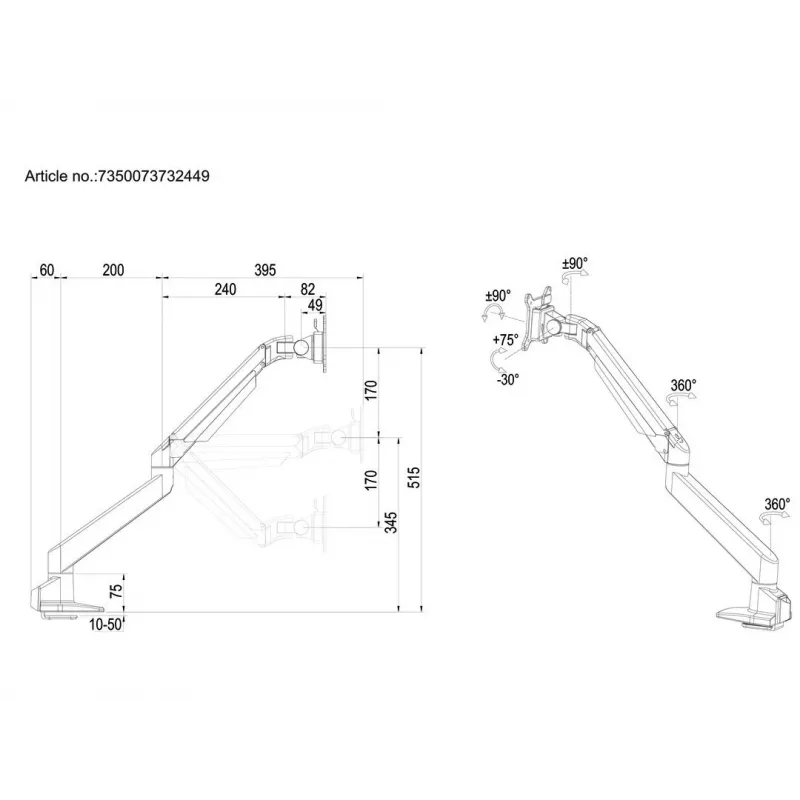 Multibrackets M VESA Gasliftarm μονό μαύρο HD
