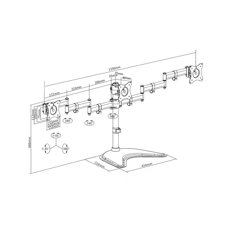 Βάση οθόνης γραφείου MULTIBRACKETS M Deskstand Basic Triple — 3 θέσεων, VESA 75x75–100x100, υποστηρίζει έως 24 kg, για οθόνες 15 έως 27 ιντσών, μαύρη