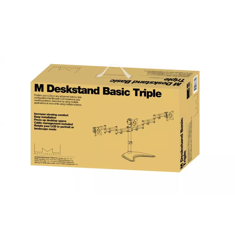 Βάση οθόνης γραφείου MULTIBRACKETS M Deskstand Basic Triple — 3 θέσεων, VESA 75x75–100x100, υποστηρίζει έως 24 kg, για οθόνες 15 έως 27 ιντσών, μαύρη