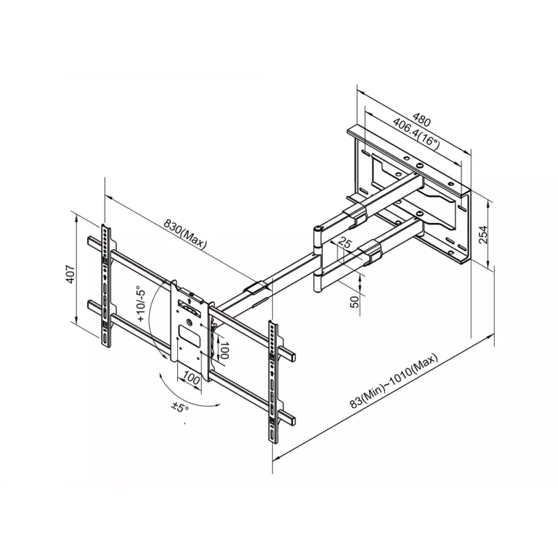 Multibrackets M Universal Long Reach Arm 1010mm HD Single 40kg 42-75 ίντσες