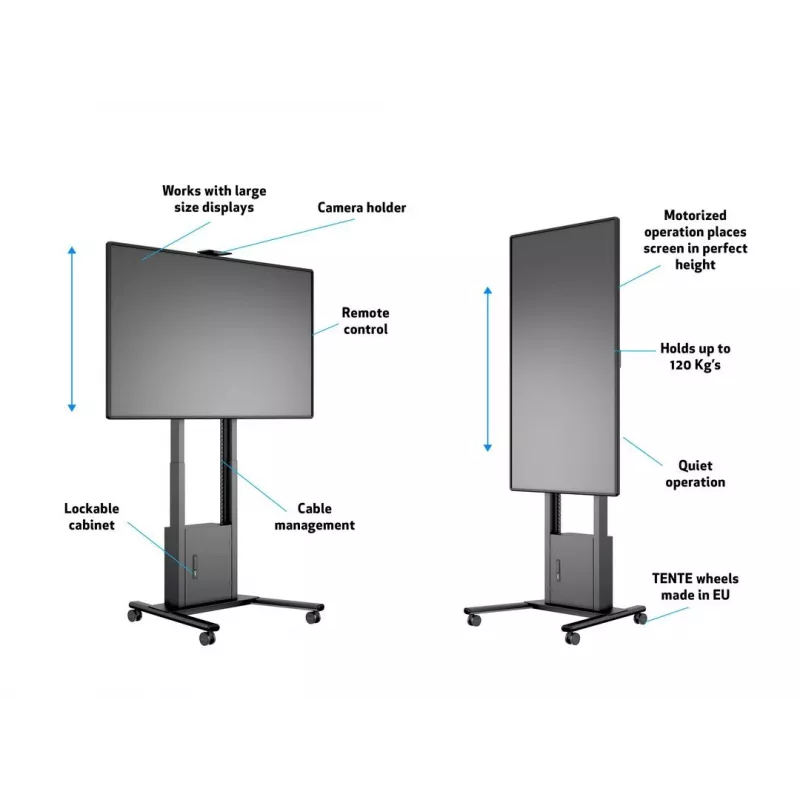 Multibrackets M Motorized Floorstand 120 kg μαύρο με ντουλάπι & ράφι κάμερας