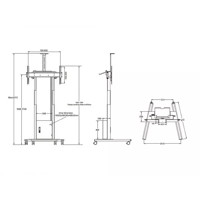 Multibrackets M Motorized Floorstand 120 kg μαύρο με ντουλάπι & ράφι κάμερας