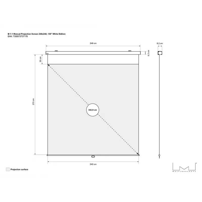 Multibrackets M 1:1 χειροκίνητη οθόνη προβολής 240x240, 135 ίντσες White Edition