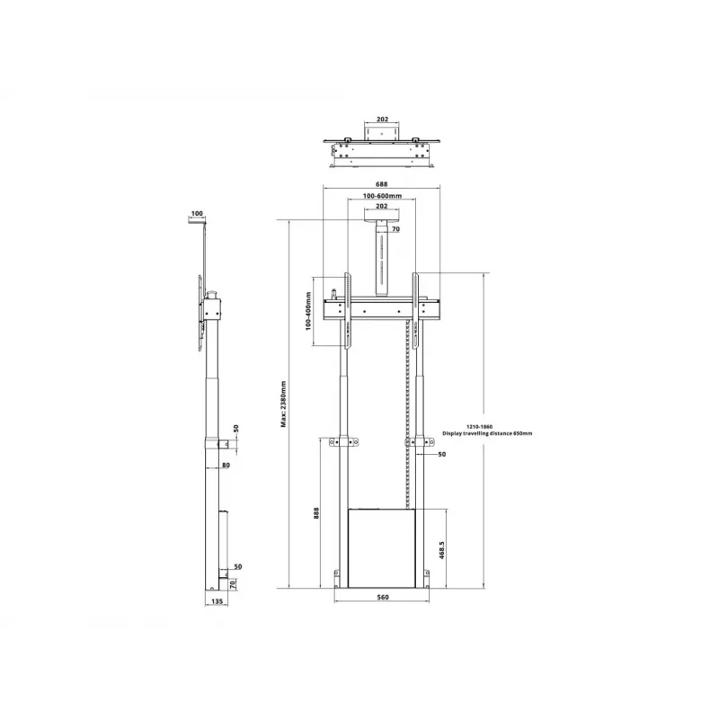 Multibrackets M μοτοριζόμενη βάση δαπέδου 120 kg μαύρο με ράφι κάμερας