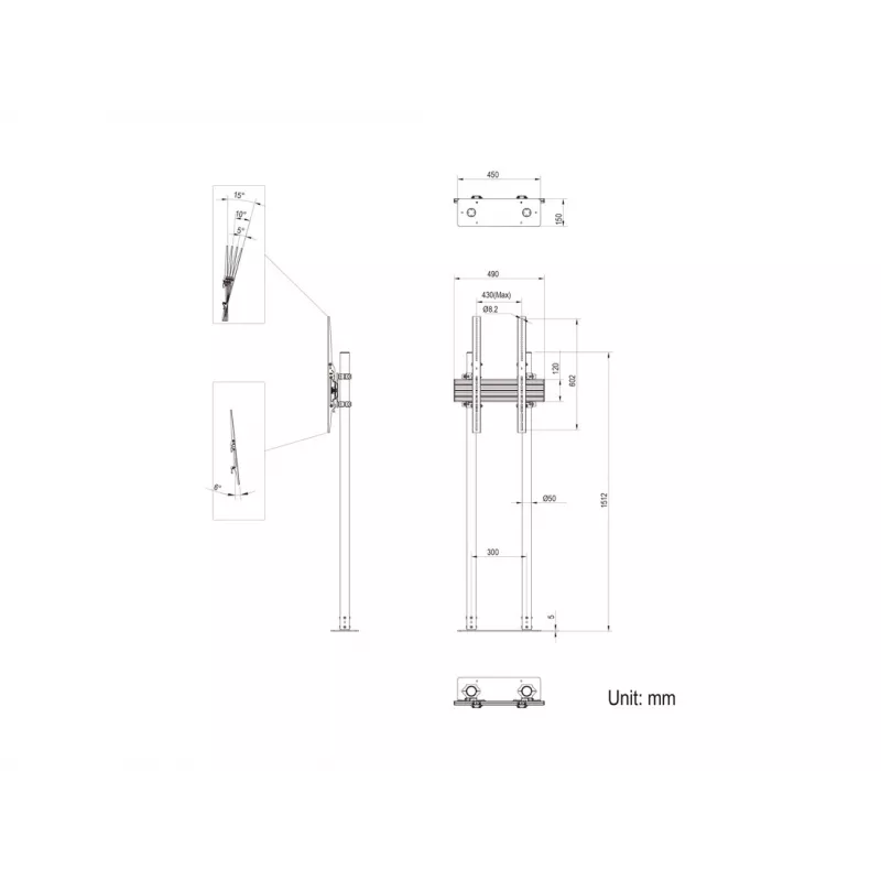 Multibrackets M Dual Pole Floormount Pro 65 ίντσες-90 ίντσες 75 kg μαύρο