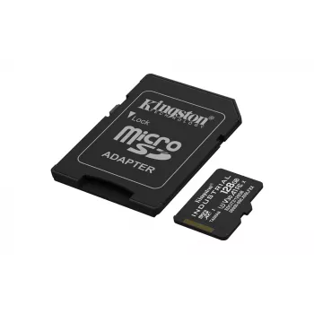 Κάρτα microSDXC Kingston 128 GB Industrial C10 A1 pSLC UHS-I, 100 MB/s Ανάγνωση, 80 MB/s Εγγραφή, V30/U3, Μαύρο + SD-Adapter