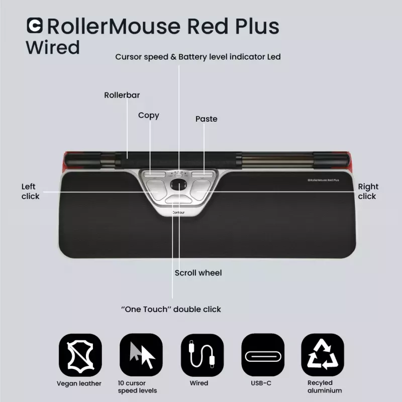 Contour Design RollerMouse Red Plus ενσύρματο εργονομικό ποντίκι USB-C 2800 DPI