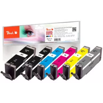 Peach 320523 μελανοδοχείο 6 τεμ. συμβατό υψηλής (XL) απόδοσης μαύρο, cyan, γκρι, magenta, κίτρινο