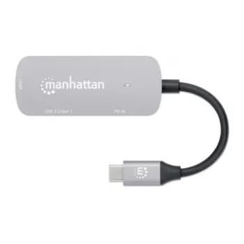 Manhattan USB-C Dock/Hub, Θύρες (x3): HDMI, USB-A και USB-C, με Power Delivery (PD) 100 W – απαιτείται εξωτερικός φορτιστής USB-C (δεν περιλαμβάνεται). Τροφοδοσία μέσω USB (δεν απαιτείται εξωτερικό τροφοδοτικό) όταν δεν χρησιμοποιείται PD, αλουμίνιο