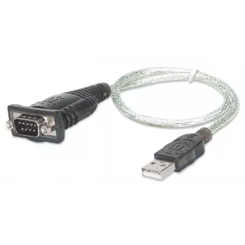 Manhattan καλώδιο μετατροπέα USB-A σε σειριακό, 45 cm, βύσμα αρσενικό σε βύσμα αρσενικό, σειριακή/RS232/COM/DB9, chipset Prolific PL-2303RA, καλώδιο μαύρο/ασημί, τρία χρόνια εγγύηση, ισοδύναμο με ICUSB232V2