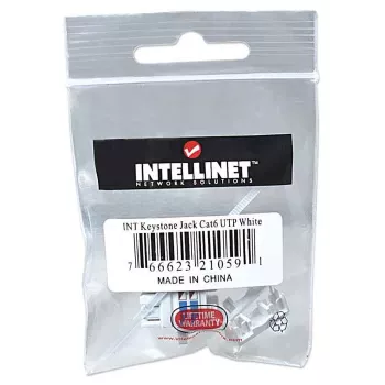 Intellinet Keystone Jack, Cat6, UTP, LSA, λευκό, επίπεδο, λευκό, RJ-45, υποδοχή θηλυκή, 22/26, Cat6