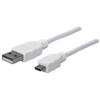 Manhattan καλώδιο USB-A σε Micro-USB, 1,8 m, βύσμα αρσενικό σε βύσμα αρσενικό, 480 Mbit/s (USB 2.0), Hi-Speed USB, λευκό, εφ' όρου ζωής εγγύηση