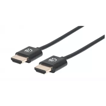 Manhattan καλώδιο HDMI με Ethernet (Ultra Thin), 4K@60Hz (Premium High Speed), 1m, βύσμα αρσενικό σε βύσμα αρσενικό, μαύρο, Ultra HD 4k x 2k, πλήρως θωρακισμένο, επιχρυσωμένες επαφές, εφ' όρου ζωής εγγύηση
