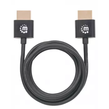Manhattan καλώδιο HDMI με Ethernet (Ultra Thin), 4K@60Hz (Premium High Speed), 1m, βύσμα αρσενικό σε βύσμα αρσενικό, μαύρο, Ultra HD 4k x 2k, πλήρως θωρακισμένο, επιχρυσωμένες επαφές, εφ' όρου ζωής εγγύηση