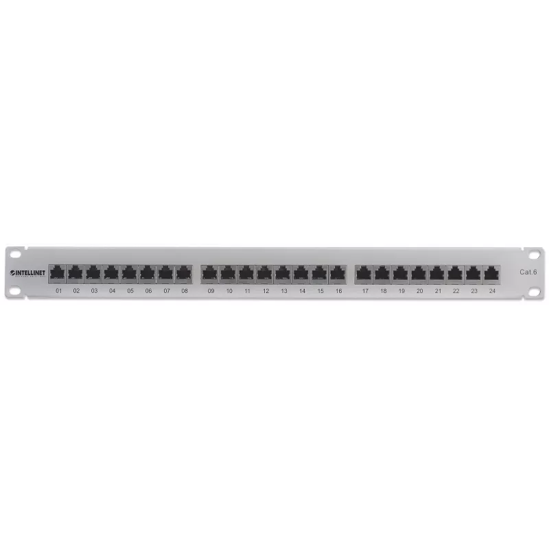 Intellinet Patch Panel, Cat6, FTP, 24-Port, 1U, θωρακισμένο, 90° Top-Entry LSA λωρίδες, γκρι