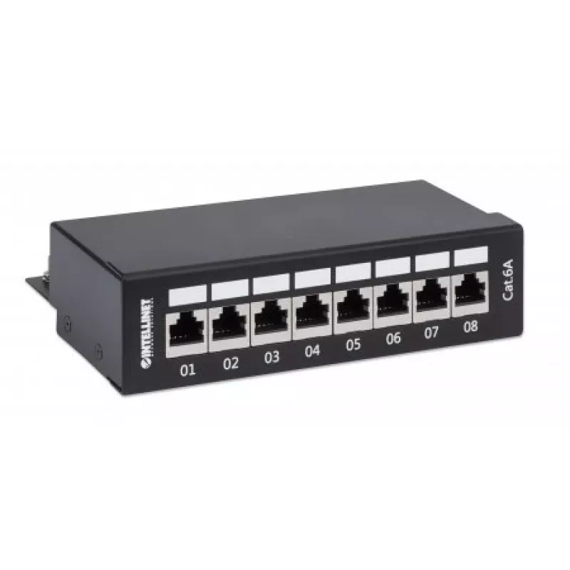Intellinet Patch Panel, Cat6a, FTP, 8-Port, Desktop, θωρακισμένο, 90° Top-Entry LSA λωρίδες, μαύρο