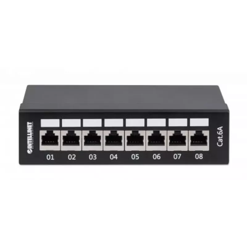 Intellinet Patch Panel, Cat6a, FTP, 8-Port, Desktop, θωρακισμένο, 90° Top-Entry LSA λωρίδες, μαύρο