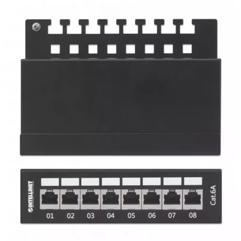 Intellinet Patch Panel, Cat6a, FTP, 8-Port, Desktop, θωρακισμένο, 90° Top-Entry LSA λωρίδες, μαύρο