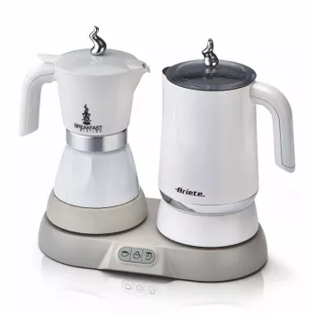 Ariete 1344 Breakfast Station, 3 συσκευές σε 1: Καφετιέρα Moka, Βραστήρας, Συσκευή αφρού γάλακτος για ζεστό και κρύο γάλα, 500 W, 2/4 φλιτζάνια, διατηρεί τον καφέ ζεστό, 5 λειτουργίες, Λευκό
