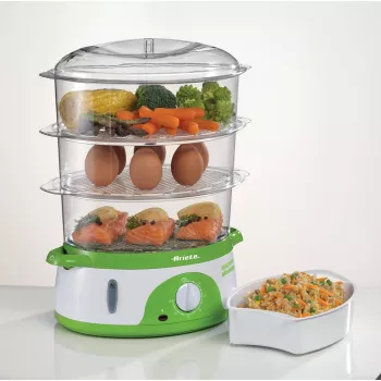 Ariete 911 Healthy Steam - Ηλεκτρικός ατμομάγειρας - 3 καλάθια - Δοχείο ρυζιού - Χρονοδιακόπτης 60 λεπ. - 800 Watt - 9 λίτρα - Λευκό και Πράσινο
