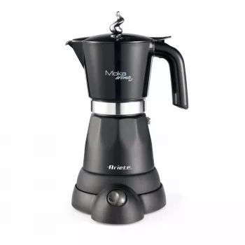 Ariete 1368 Moka Aroma, Ηλεκτρική καφετιέρα Moka, 4/6 φλιτζάνια, 480 W, Αυτόματη απενεργοποίηση, Διατηρεί τη θερμοκρασία στους 30 βαθμούς, Μαύρο