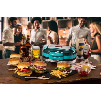 Ariete 205 Hamburger Maker Party Time, Μηχανή χάμπουργκερ, 1200 W, Διπλές αντικολλητικές πλάκες, 2 θήκες, Εύκολο καθάρισμα, μπλε