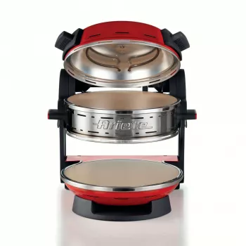 Ariete 927 Pizzeria, Διπλός φούρνος πίτσας, 2 πίτσες σε 4 λεπτά, 2300 W, 2 πυρίμαχες πέτρες, 2 θερμοστάτες, Διάμετρος 32 cm, 5 βαθμίδες ψησίματος, 2 φτυάρια ανοξείδωτου χάλυβα, Κόκκινο