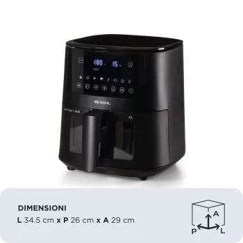 Ariete 4633, φριτέζα θερμού αέρα 4L, 1400W, χωρητικότητα 4L, 9 προγράμματα, λειτουργία Shake και Grill, θερμοκρασία έως 200°C, μαύρο